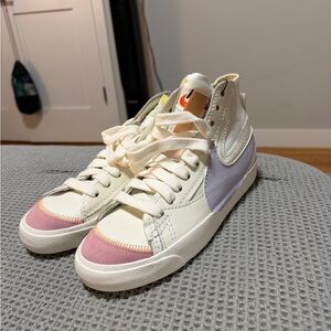 Nike Women's Cream and Pink High-Top Sneakers